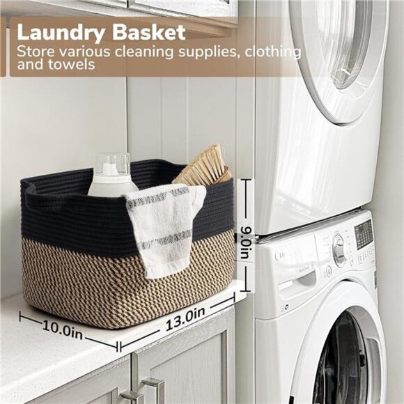 Woven Storage Bins Set of 2 Cotton Rope Cube Organizer for Closet Shelf 13x10 - Picture 2 of 8